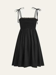 Embroidered Midi Dress With Tie-Up Straps