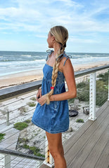 Ethel Blue Denim Tie Strap Mini Dress