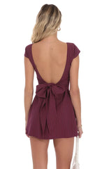Pinstripe Back Bow Dress In Wine