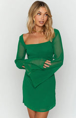 Amalfi Green Long Sleeve Lace Up Mini Dress