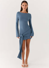 Holiday Scene Mini Dress - Coastal Blue
