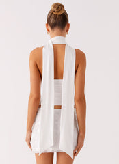 Milos Scarf Halter Neck Top - White