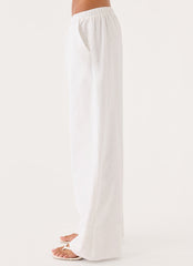 Norene Linen Wide Leg Pant - White