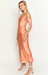 Ella Orange Off Shoulder Formal Dress
