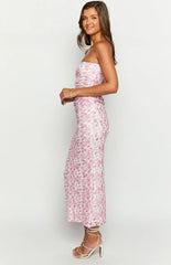 Imogen Pink Floral Print Strapless Maxi Dress