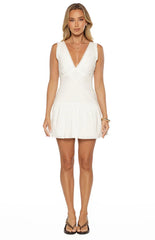 Lola White Cotton Broderie Detail Mini Dress