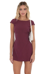 Pinstripe Back Bow Dress In Wine