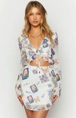 Raymin White Chiffon Long Sleeve Mini Dress