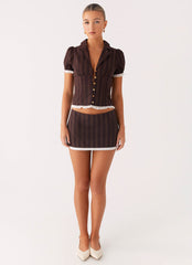 Bennett Button Up Top - Toffee Stripe