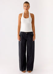 Johnny Low Rise Wide Leg Denim Jeans - Grey Charcoal
