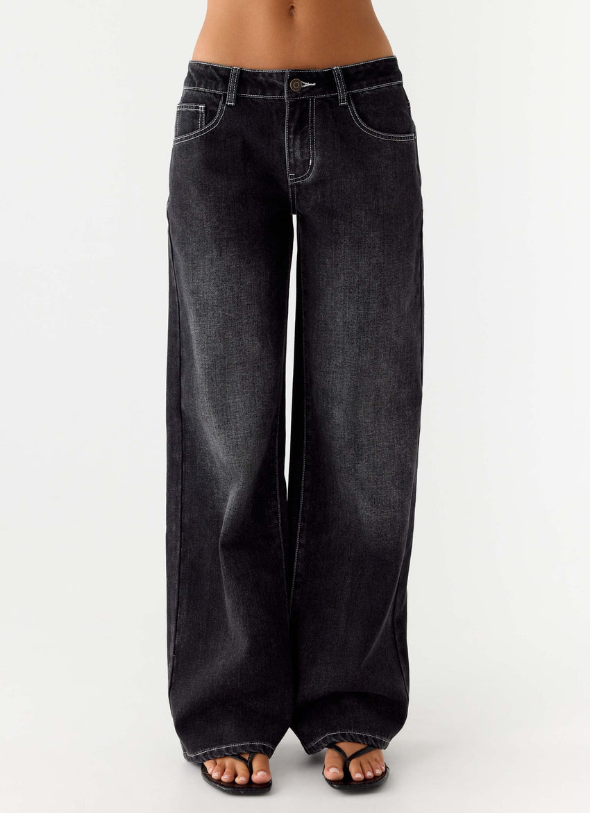 Nathan Super Low Rise Denim Jeans - Washed Black