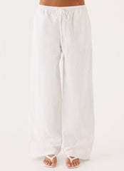 Norene Linen Wide Leg Pant - White
