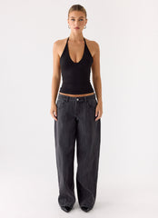 Roll Out Halter Top - Black