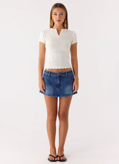 Sebastian Low Rise Denim Mini Skort - Blue Wash