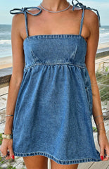 Ethel Blue Denim Tie Strap Mini Dress