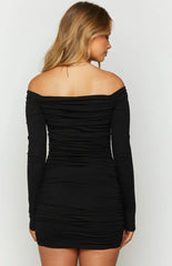 Solene Black Long Sleeve Mini Dress