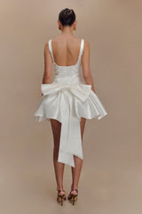 Felicia Satin Mini Dress With Bow - White